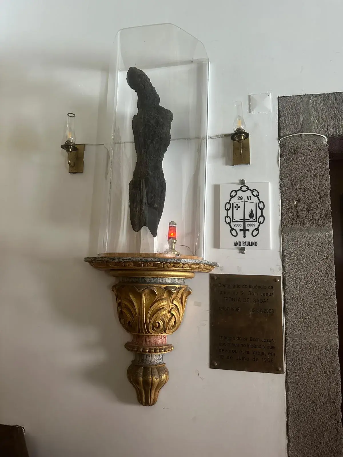 Preserved fire relic inside Ponta Delgada church