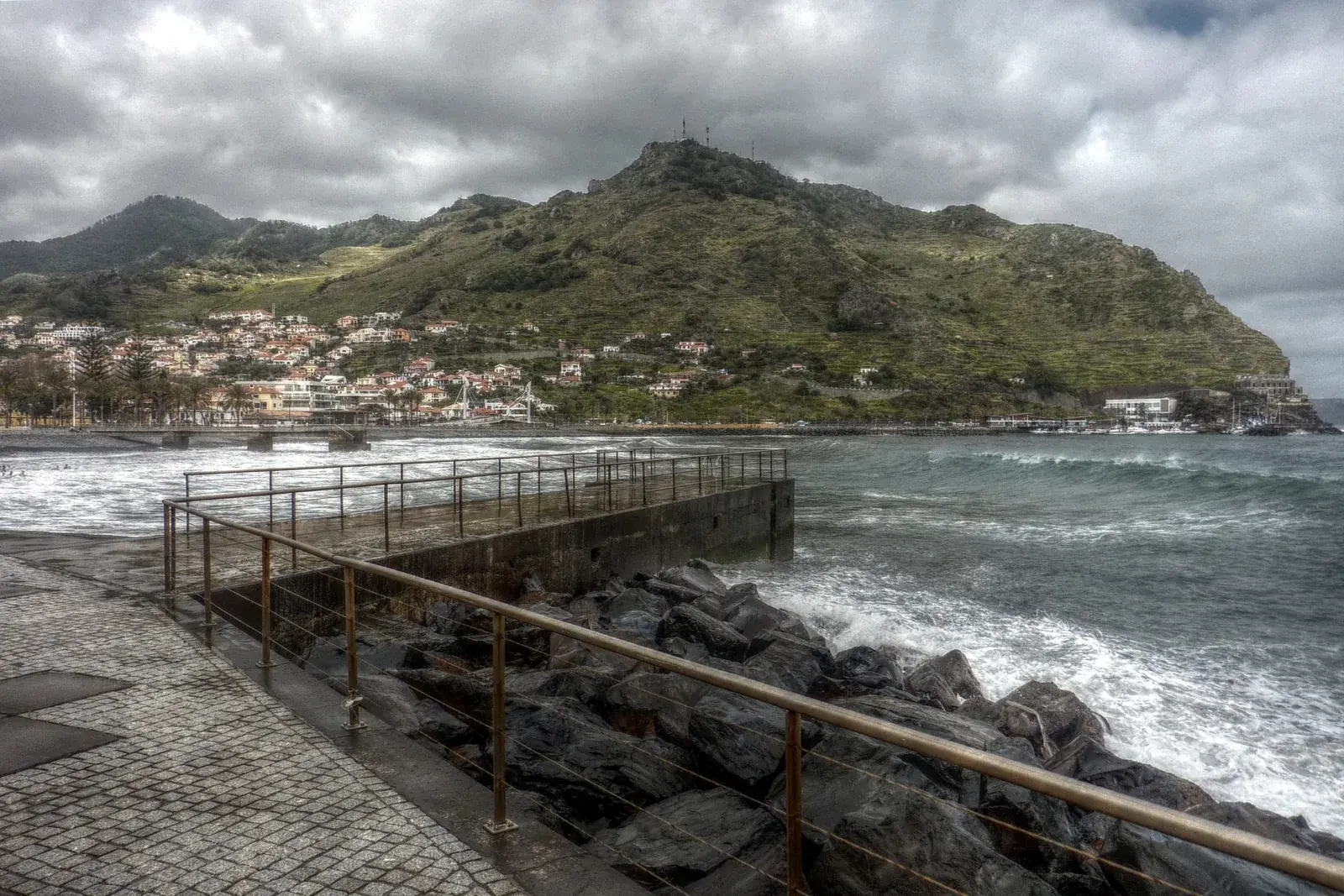 Machico bay, waterfront, and hills on Madeira