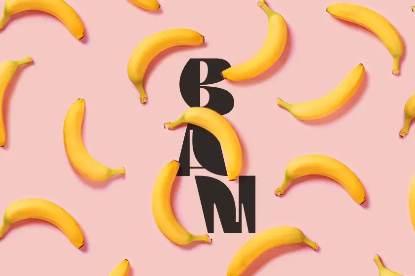 Banana Museum of Madeira graphic with yellow bananas on a pink background