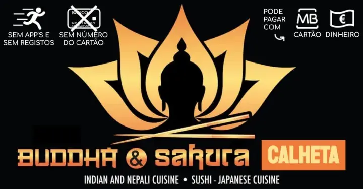 Buddha and Sakura Calheta restaurant logo for Indian, Nepalese and Japanese food