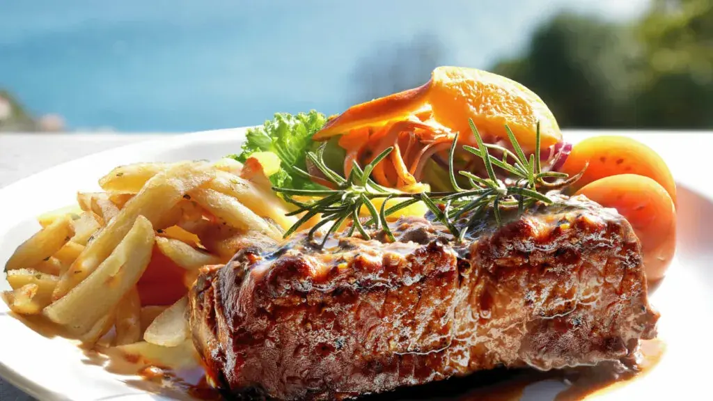 Grilled meat dish served at Restaurante Convento das Vinhas in Calheta